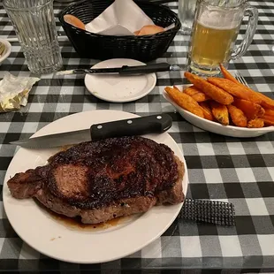 Ribeye, sweet potato fries