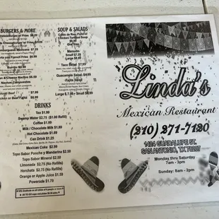 menu and prices