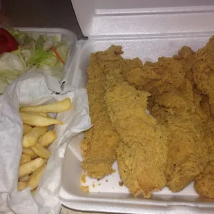 Fish, salad and fries