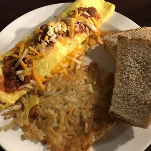 Fiesta omelet with hash browns &amp; toast