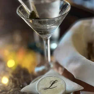 Watershed Vodka Martini with Blue cheese stuffed olives