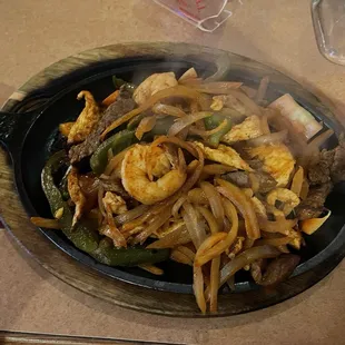 a skillet of food