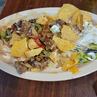 Fajita beef nachos