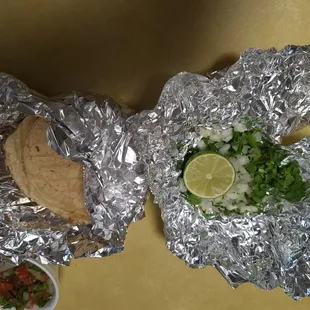 April 9, 2021 Caldo De Res Garnishments (onion cilantro, lime, and tortillas.