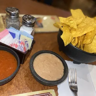 Homemade Chips and Salsa &amp; Refried Beans
