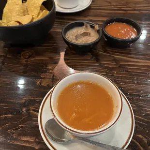 Soup Frio and chips as starters included with our combo plate