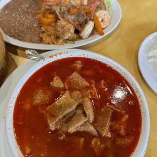 Menudo and shrimp plate