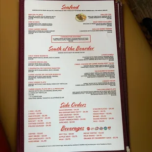 a menu for lunch
