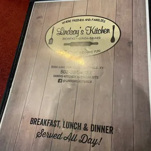 a menu for breakfast, lunch and dinner