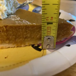 Showing the vastly, underwhelming amount of pumpkin in a $15 pie..