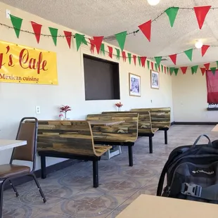 tables and chairs in a restaurant