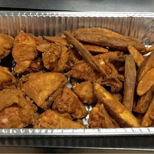 Breasted chicken and potatoes