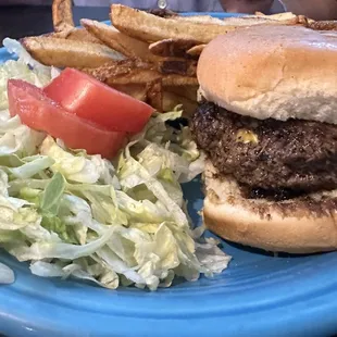 a hamburger and french fries