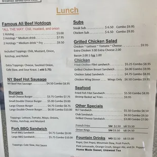 Menu as of November 2022