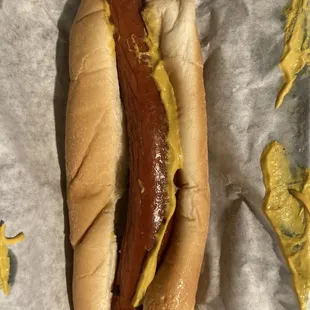 Beef hotdog with mustard