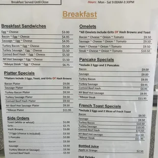 Menu as of November 2022