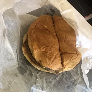 Large Double cheese burger. (they automatically cut all of their sandwiches in half, so if you don&apos;t want that let know in advance.