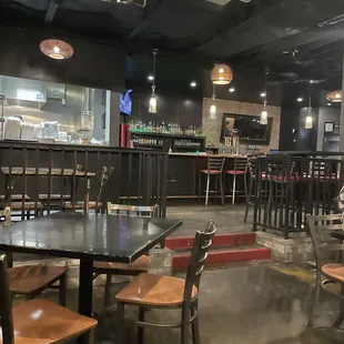 tables and chairs in a restaurant