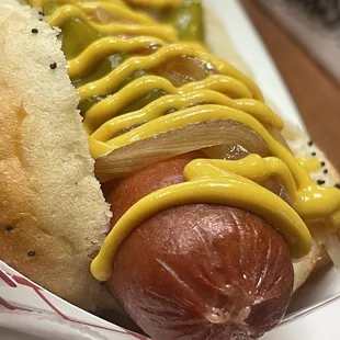This is the spicy dog and believe me halfway in you&apos;re gonna need a napkin for your runny nose but it&apos;s so tasty.