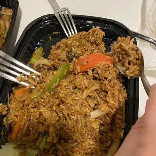 Rice has no beef at all. Overpriced and under flavored.