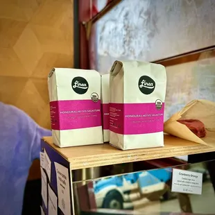 Coffee beans at the order counter that were half price (older roast date than the rest on the shelf)
