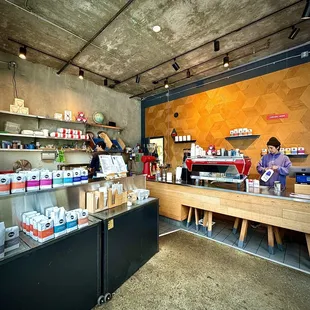 Linea&apos;s order counter and to-go coffee shelf