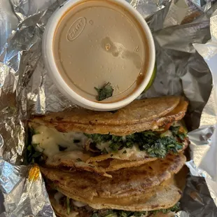 Birria fried tacos and consumme