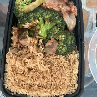 Beef and broccoli combo with "fried rice"