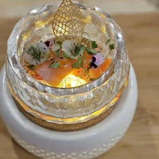 Salmon and kanpachi crudo