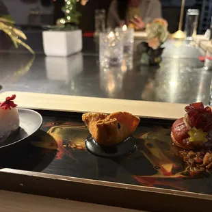 Cuttlefish dumpling, beef turmeric dumpling, cuttlefish dumpling.