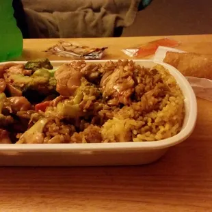 Garlic Chicken combo...did carry-on tonight and it is steaming hot still!!  Delivery is always hot too.