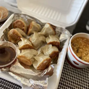 Chicken and pork dumplings with hot and sour soup