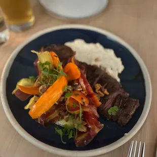 Steak cooked to perfection!  But that sauce tho!!!