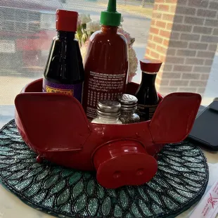 Pig sauce holder at the table