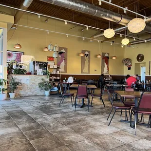 tables and chairs in a restaurant