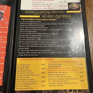 menu and prices