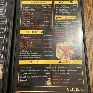 the menu and prices