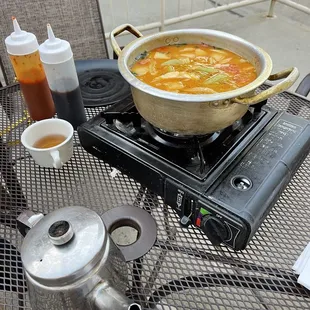 the set up for a hot pot