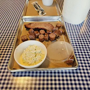 German pork sausage, cole slaw and Grandma Linke's Peach Cobbler