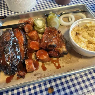 Brisket, sausage, ribs