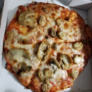 Small mushroom pizza.