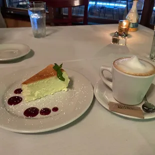 Ricotta Cheesecake and cappuccino.