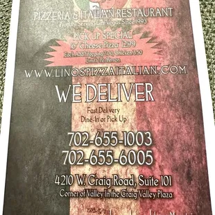Menu cover