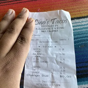 Overcharge receipt
