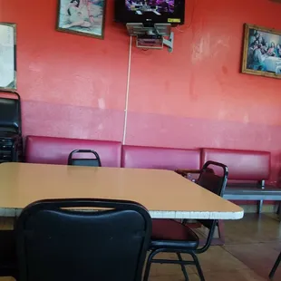 tables and chairs in a restaurant