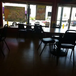 tables and chairs in a restaurant