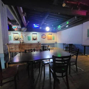 tables and chairs in a restaurant