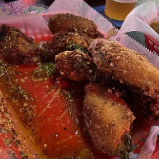 We ate some already but this was their spicy garlic parm! Flavorful!