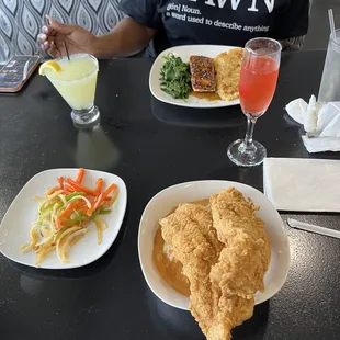 Salmon, hash browns &amp; spinach/ fish &amp; grits