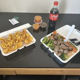 Hibachi steak with Crab Rangoon&apos;s